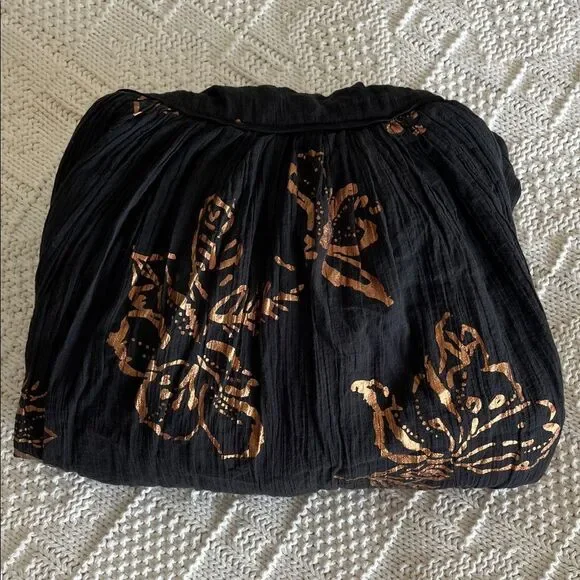 Free People Baja Babe Black Bronze Foil Halter Midi Dress Sz M - Picture 14 of 14